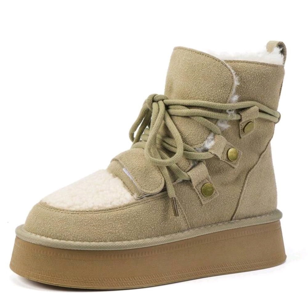 New Thick Sole Snow Boots For Women, Winter Fashionable Warm Lace-Up Casual Flee - Picture 6 of 7